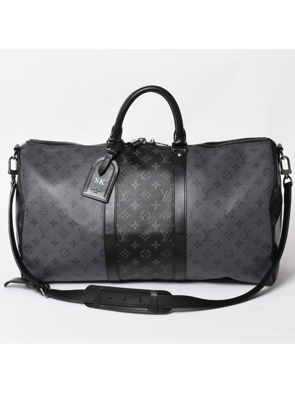 Louis Vuitton LV Keepall Bandouliere 50 Black Gray Silver